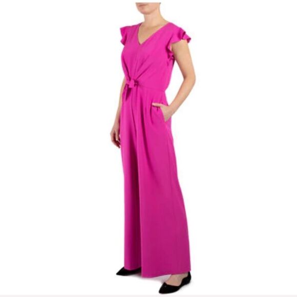 Julia Jordan Short Sleeve Tie Front Crepe Jumpsuit - Picture 1 of 10